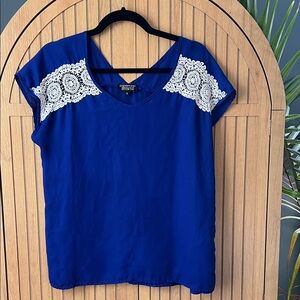 Papermoon Royal Blue Blouse with White Lace Detail